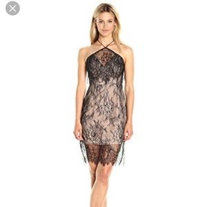Keepsake black lace open back cocktail dress M